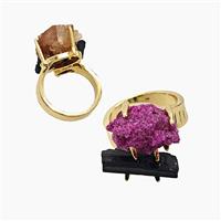 Copper Rings With Black Tourmaline Ruby Gold Plated, approx 8-15mm, 18mm dia