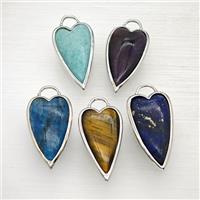 Natural Gemstone Heart Pendant Platinum Plated Mixed, approx 18-35mm