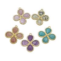Gemstone Clover Pendant Gold Plated Mixed, approx 25mm