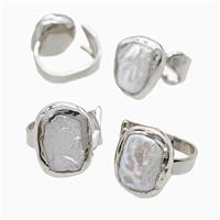 Baroque Style Pearl Copper Rings Platinum Plated, approx 17-21mm, 20mm dia