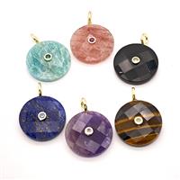 Natural Gemstone Sun Pendant Pave Zirconia Mixed, approx 25mm