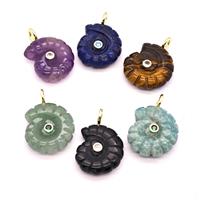 Natural Gemstone Spiral Shell Pendant Pave Zirconia, approx 22-25mm