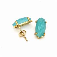Green Amazonite Copper Stud Earrings Gold Plated, approx 7-14mm