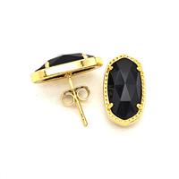 Black Obsidian Copper Stud Earrings Gold Plated, approx 9-16mm