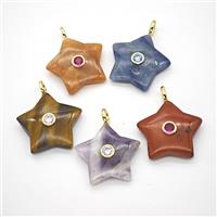 Natural Gemstone Star Pendant Pave Zirconia Mixed, approx 30mm