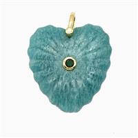 Natural Green Amazonite Heart Pendant Pave Zirconia, approx 30mm