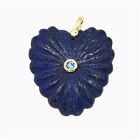 Natural Blue Lapis Lazuli Heart Pendant Pave Zirconia, approx 30mm