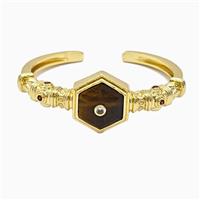 Copper Bangle Pave Tiger Eye Stone Gold Plated, approx 25mm, 50-60mm dia