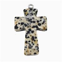 Black Dalmatian Jasper Cross Pendant, approx 20-30mm
