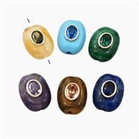 Mix Gemstone Oval Beads Pave Zirconia, approx 15-20mm