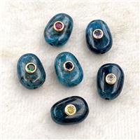 Natural Blue Apatite Potato Beads Pave Zirconia, approx 13-18mm