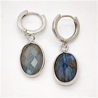 Labradorite Copper Hoop Earrings Oval Platinum Plated, approx 12-16mm, 14mm dia