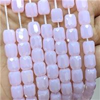 Pink Jadeite Glass Barrel Beads Faceted Electroplated, approx 8-9mm, 44pcs per st