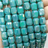 Green Jadeite Glass Barrel Beads Faceted Electroplated, approx 10-11mm, 38pcs per st