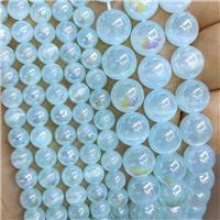 Aqua Naural Selenite Beads Electroplated Smooth Round, approx 10mm dia