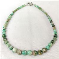 Natural Green Striped Jadeite Graduated Necklace Banded Smooth Round, approx 6-12mm