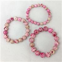 Natural River Jasper Bracelets Hotpink Dye Smooth Round Stretchy, approx 8mm
