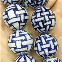 Blue Porcelain Round Beads Smooth, approx 28mm, 14pcs per st