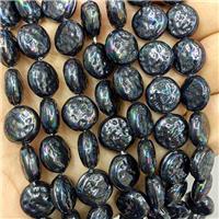 Pearlized Shell Coin Beads Black Dye, approx 12mm
