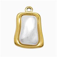 Stainless Steel Rectangle Pendant Pave Pearlized Resin Gold Plated, approx 15-20mm
