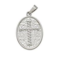 Raw Stainless Steel Cross Pendant Oval, approx 18-23mm
