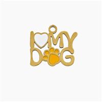 Stainless Steel Pendant I Love My Dog Paws Enamel Gold Plated, approx 11-15mm