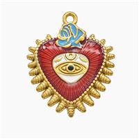 Stainless Steel Heart Pendant Red Painted Gold Plated, approx 21mm