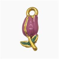 Stainless Steel Tulip Pendant Purple Enamel Flower Gold Plated, approx 7-20mm