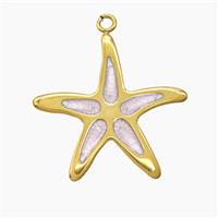 Stainless Steel Starfish Pendant White Enamel Gold Plated, approx 25mm