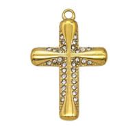 Stainless Steel Cross Pendant Pave Rhinestone Gold Plated, approx 23-31mm