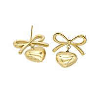 Stainless Steel Heart Bowknot Stud Earrings Gold Plated, approx 12mm, 12-19mm