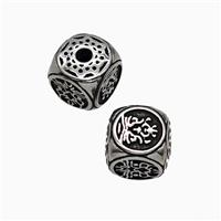 Stainless Steel Cube Beads Antique Silver, approx 8-9mm
