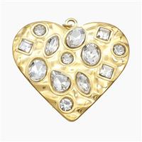 Stainless Steel Heart Pendant Pave Crystal Glass Gold Plated, approx 41mm