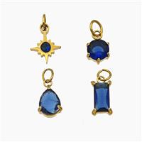 Stainless Steel Pendant Pendant Pave Blue Crystal Glass Gold Plated Mixed, approx 6mm, 8mm, 7-12mm